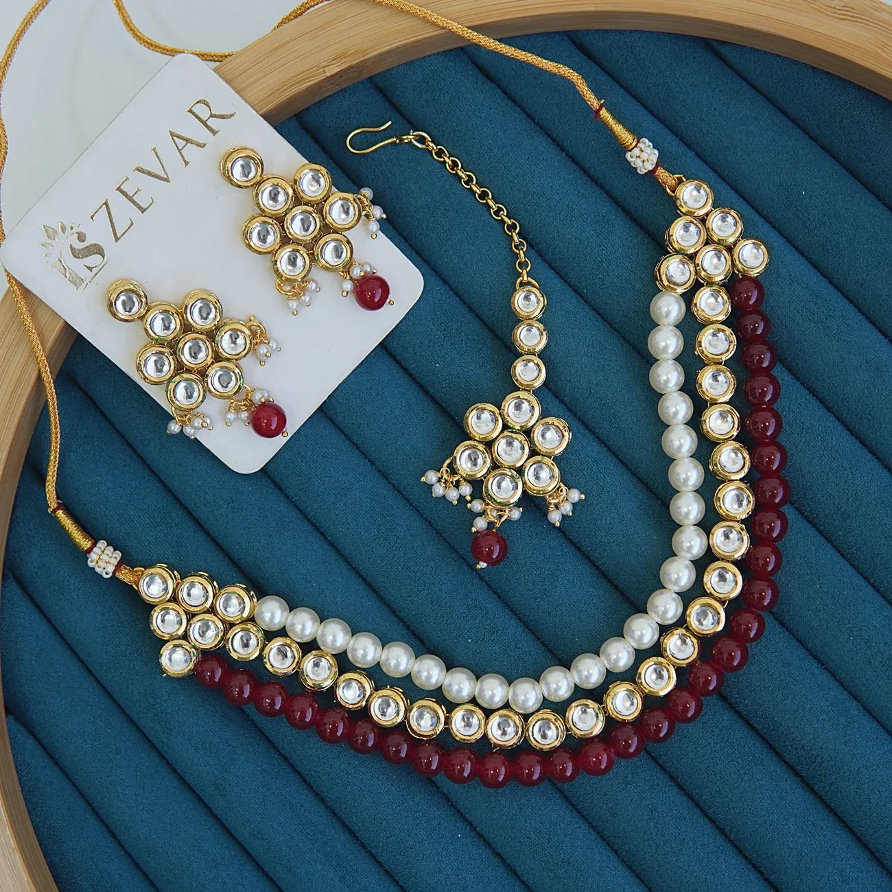 Mena Kundan Triple Line Necklace Set