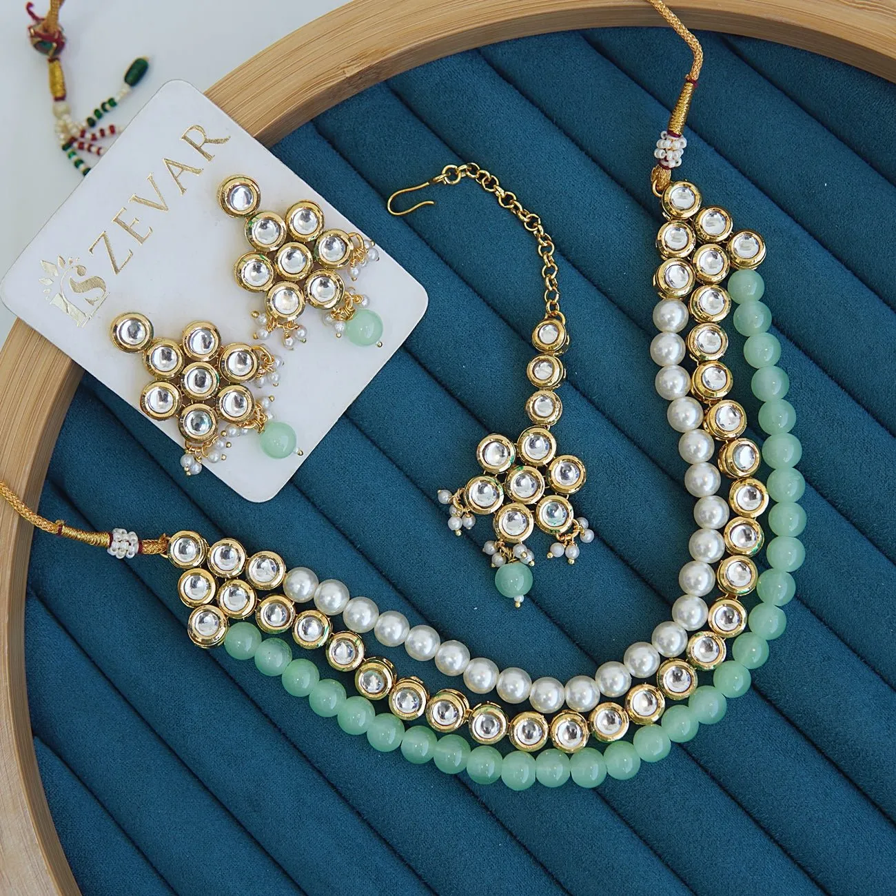 Mena Kundan Triple Line Necklace Set