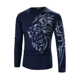 Mens Long Sleeve T-shirt Dragon Tattoo Printing Quick-dry Casual Fall Winter Top Tee