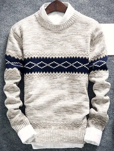 Men's Space Dye Geometric Pattern Crew Neck Sweater