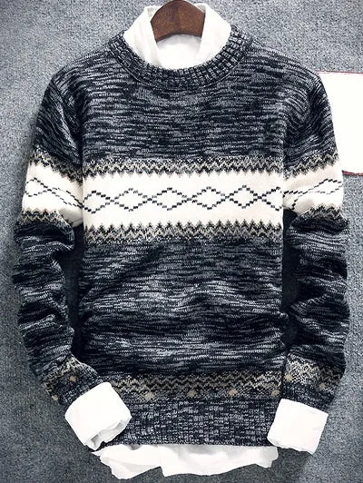Men's Space Dye Geometric Pattern Crew Neck Sweater