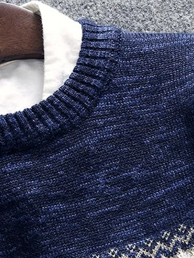 Men's Space Dye Geometric Pattern Crew Neck Sweater
