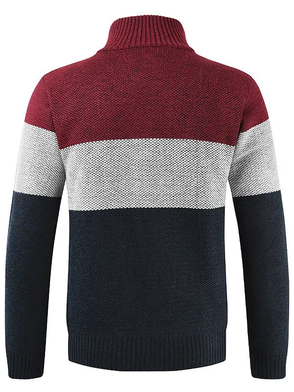 Men's Stripe Stand Collar Sweater for Spring & Fall
