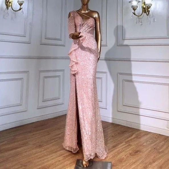 Mermaid Evening Dresses One Shoulder Beaded For Women Party