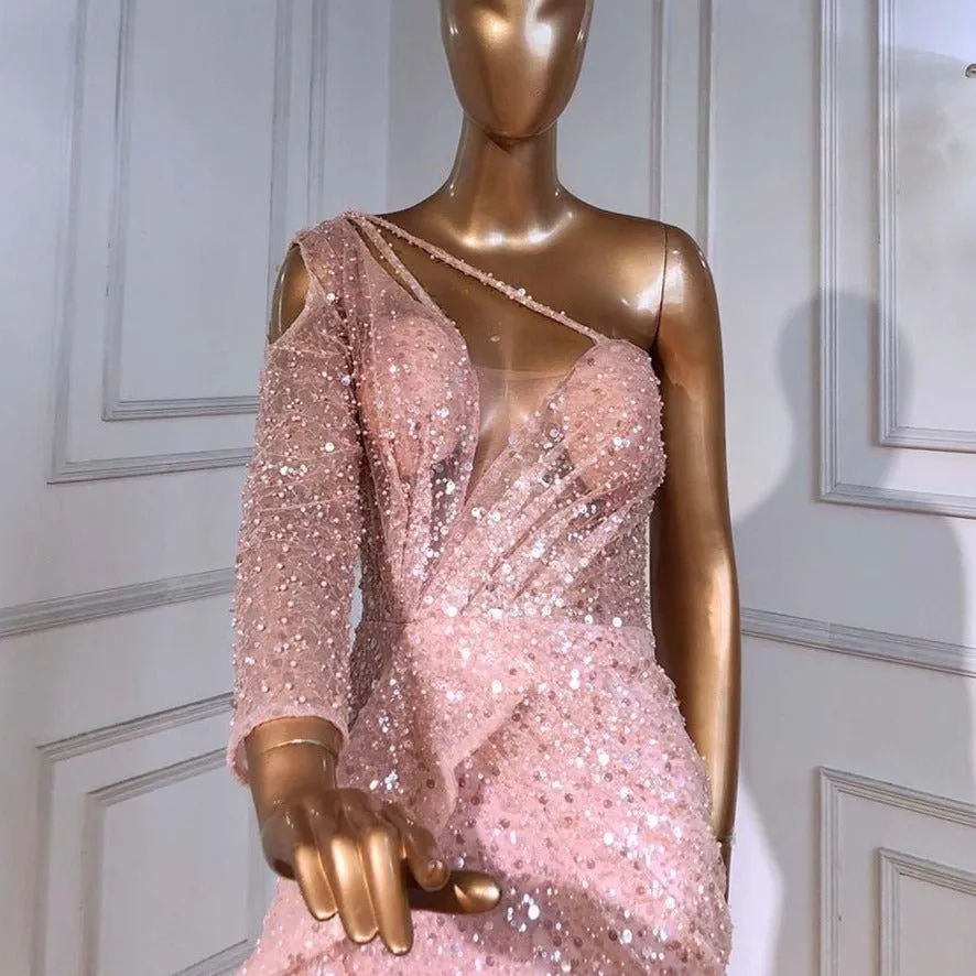 Mermaid Evening Dresses One Shoulder Beaded For Women Party
