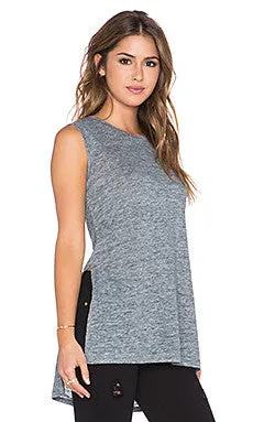 Michael Stars Linen Tank With Side Slits | Charcoal