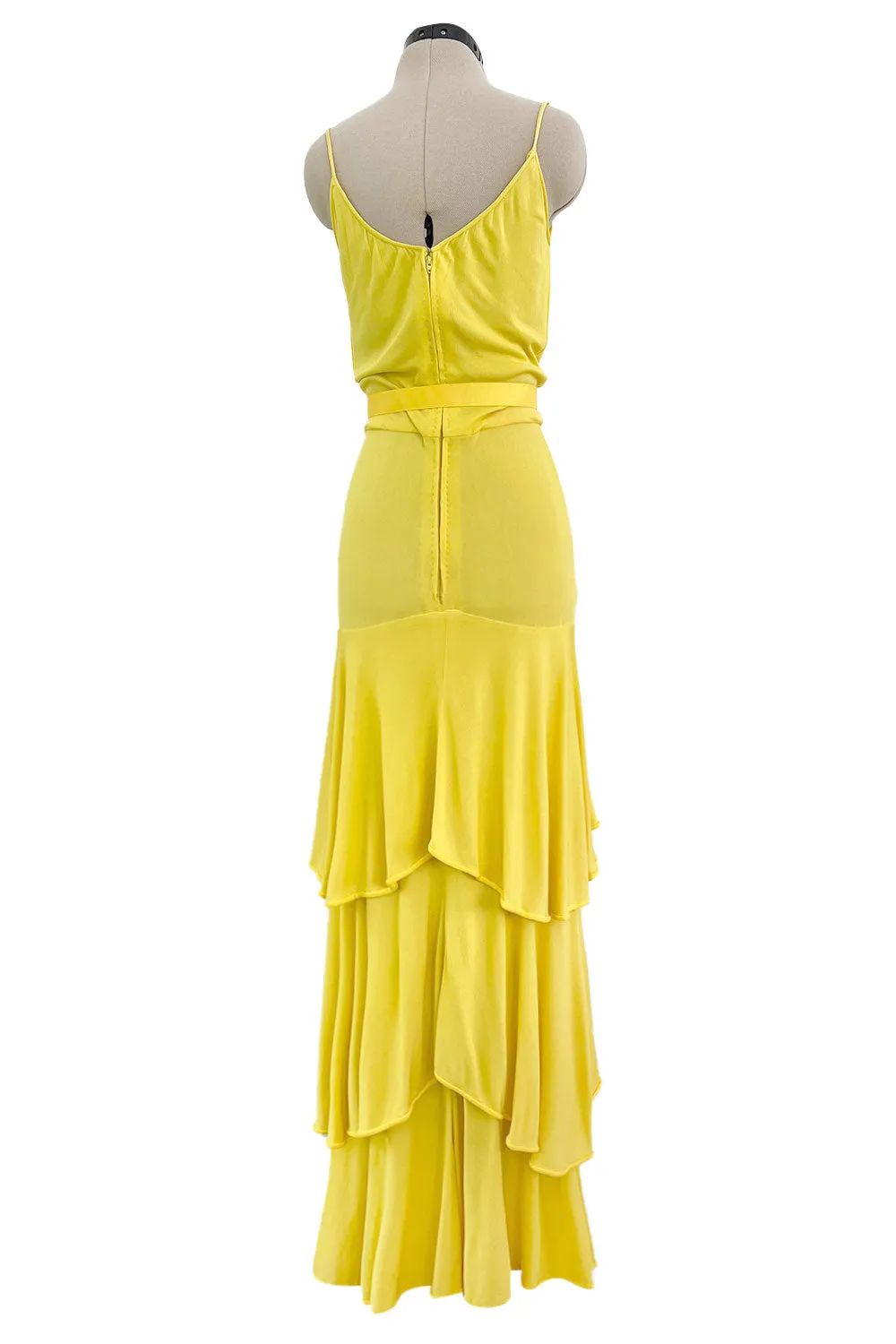 Minimalist 1970s Christian Dior by Marc Bohan Yellow Jersey Tank Dress w Three Tier Skirt
