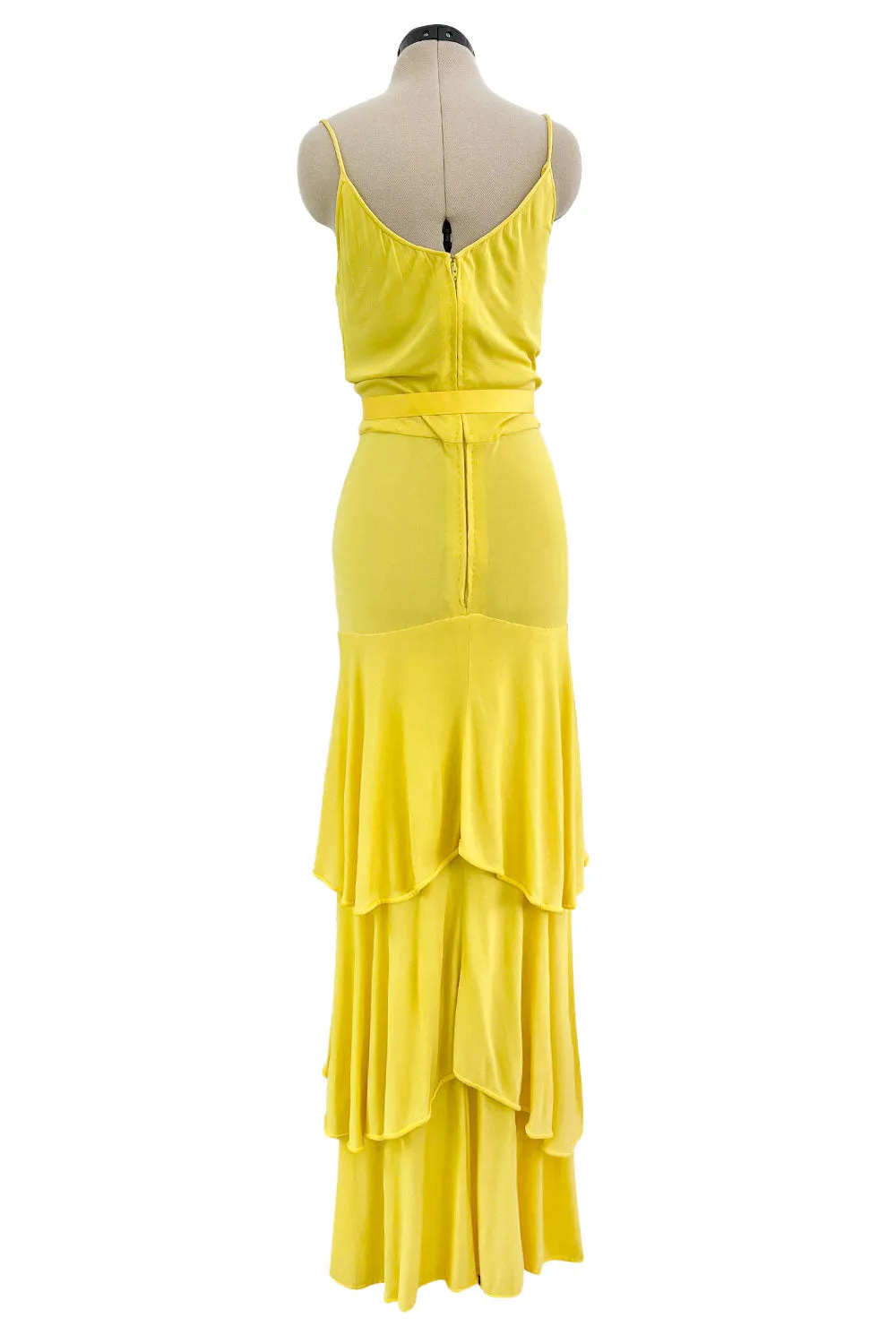 Minimalist 1970s Christian Dior by Marc Bohan Yellow Jersey Tank Dress w Three Tier Skirt