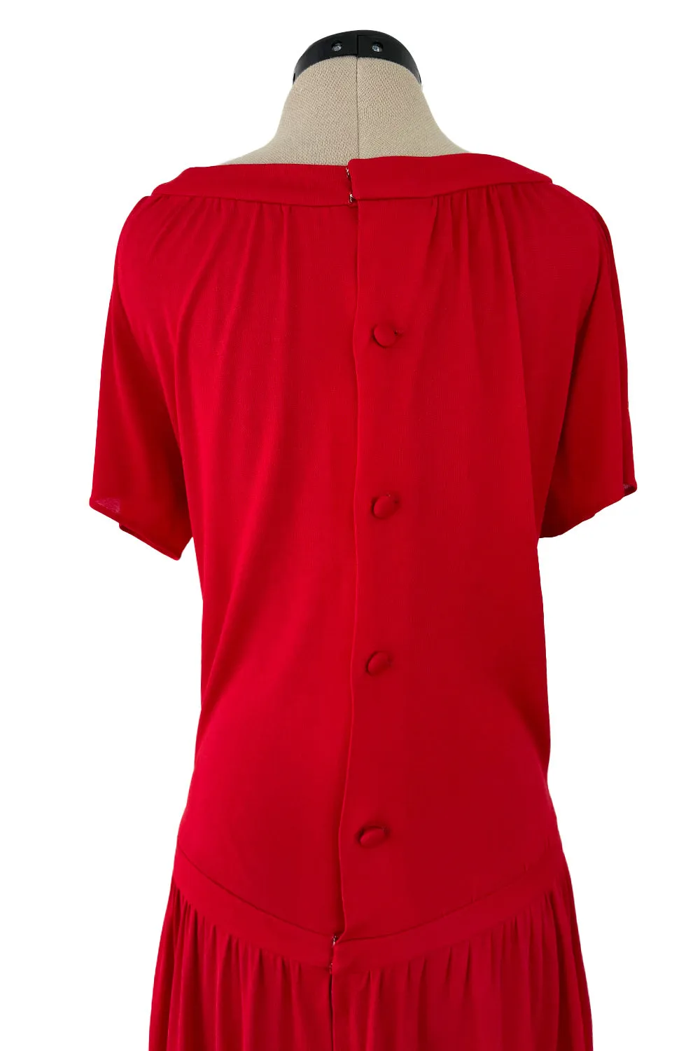 Minimalist Spring 1977 Christian Dior by Marc Bohan Haute Couture Red Silk Jersey Dress w Button Back