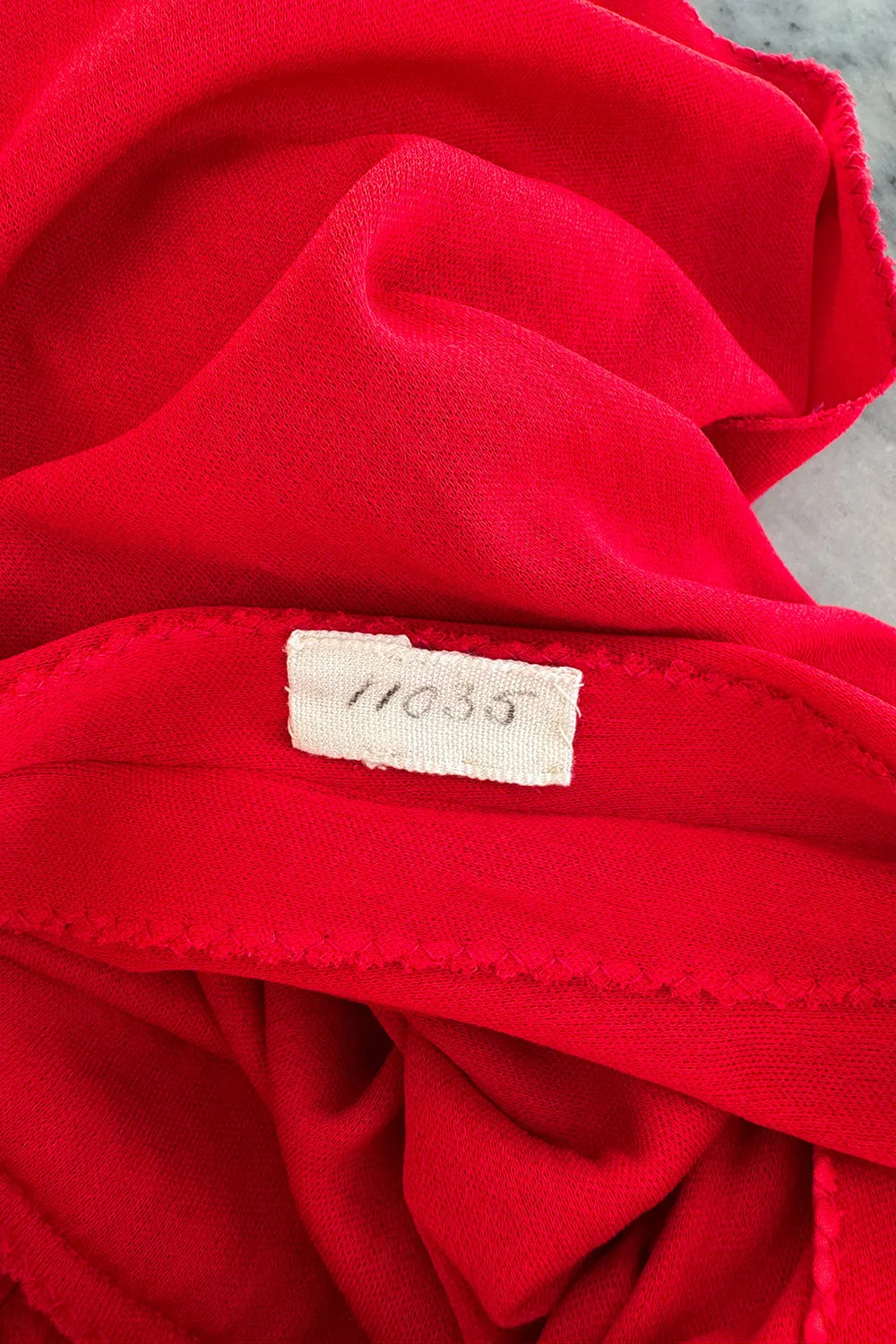 Minimalist Spring 1977 Christian Dior by Marc Bohan Haute Couture Red Silk Jersey Dress w Button Back