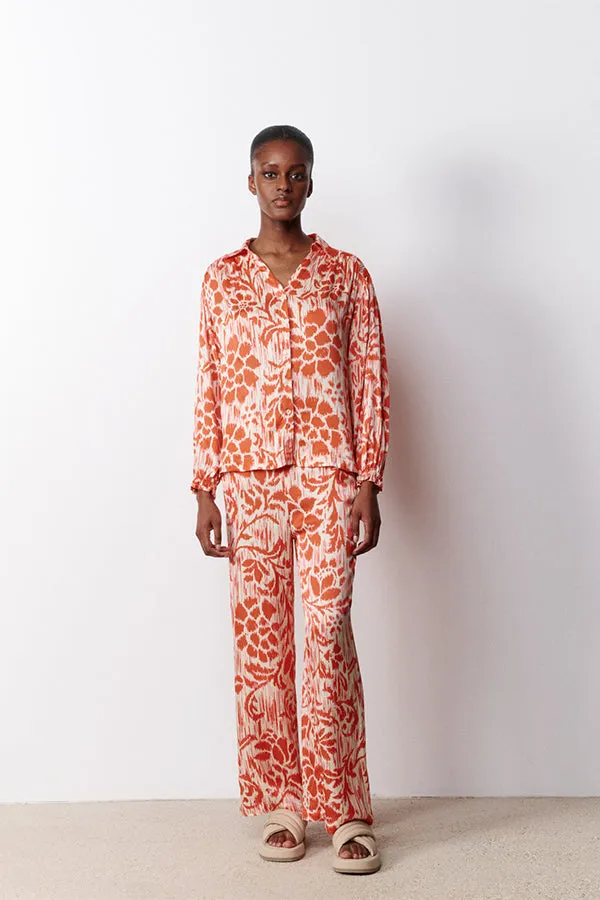 MORGANA CORAL PRINTED SATIN EFFECT LOOSE SHIRT