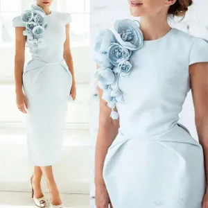 mother of the bride dresses short blue evening dresses 2020 handmade flowers mermaid elegant evening gown