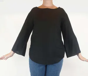 Naturals by O & J black 100% linen long sleeve top size 2