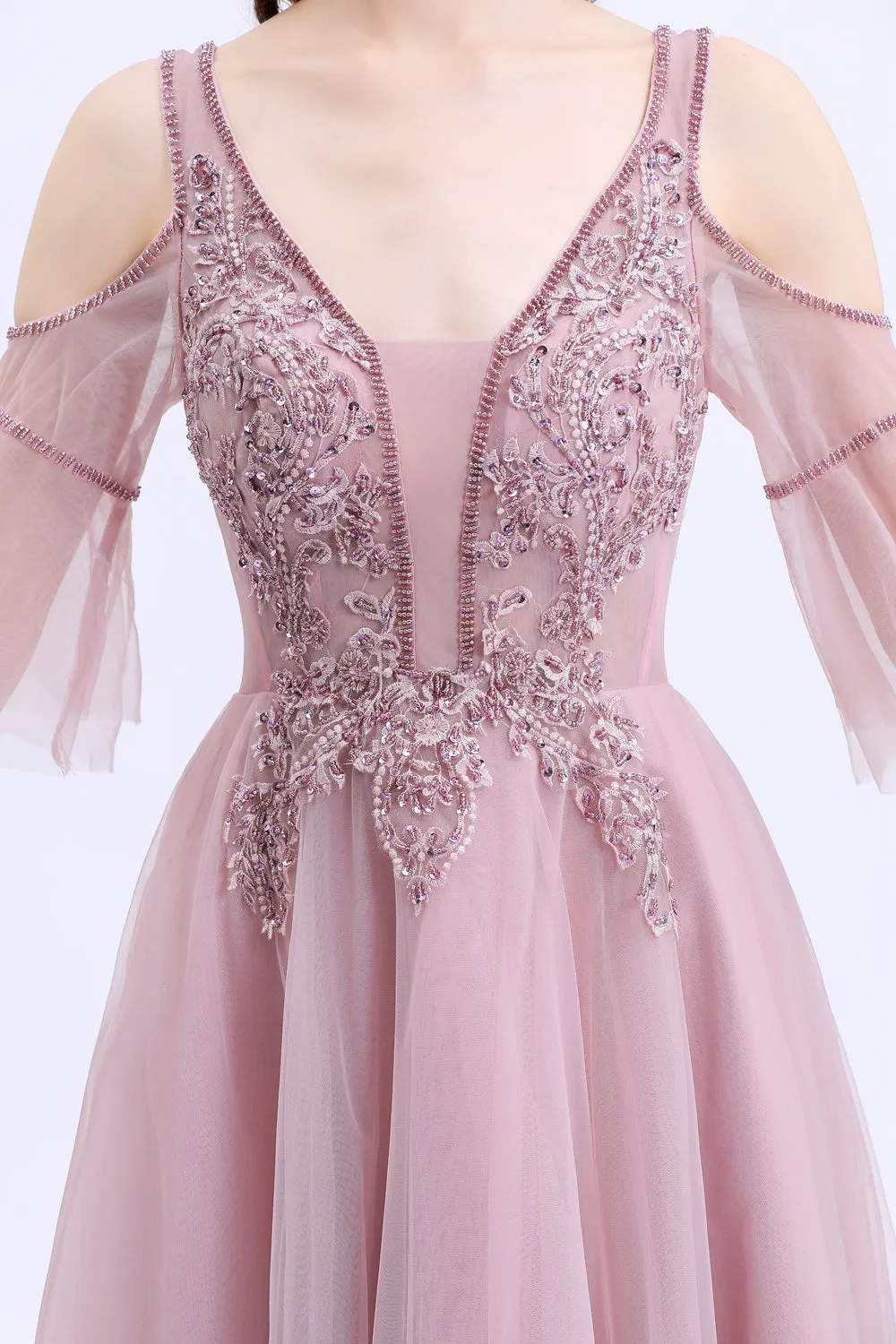 New Formal Dresses Women Elegant Banquet Sweet Pink Lace Appliques Beading Formal Evening Gowns Vestido De Noche