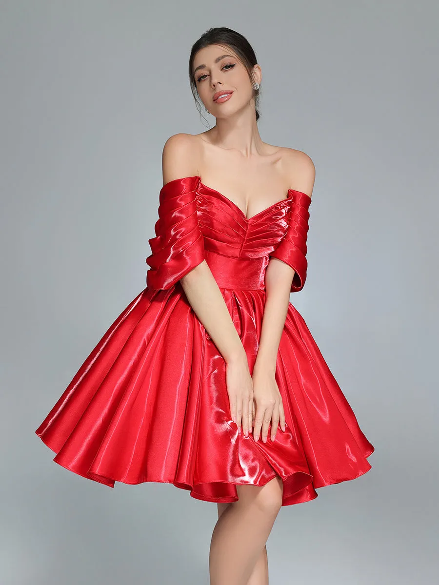 Off Shoulder Short Homecoming Dresses Red Christmas Holiday Party Dress Mini YW243104