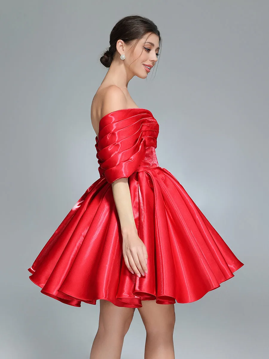 Off Shoulder Short Homecoming Dresses Red Christmas Holiday Party Dress Mini YW243104