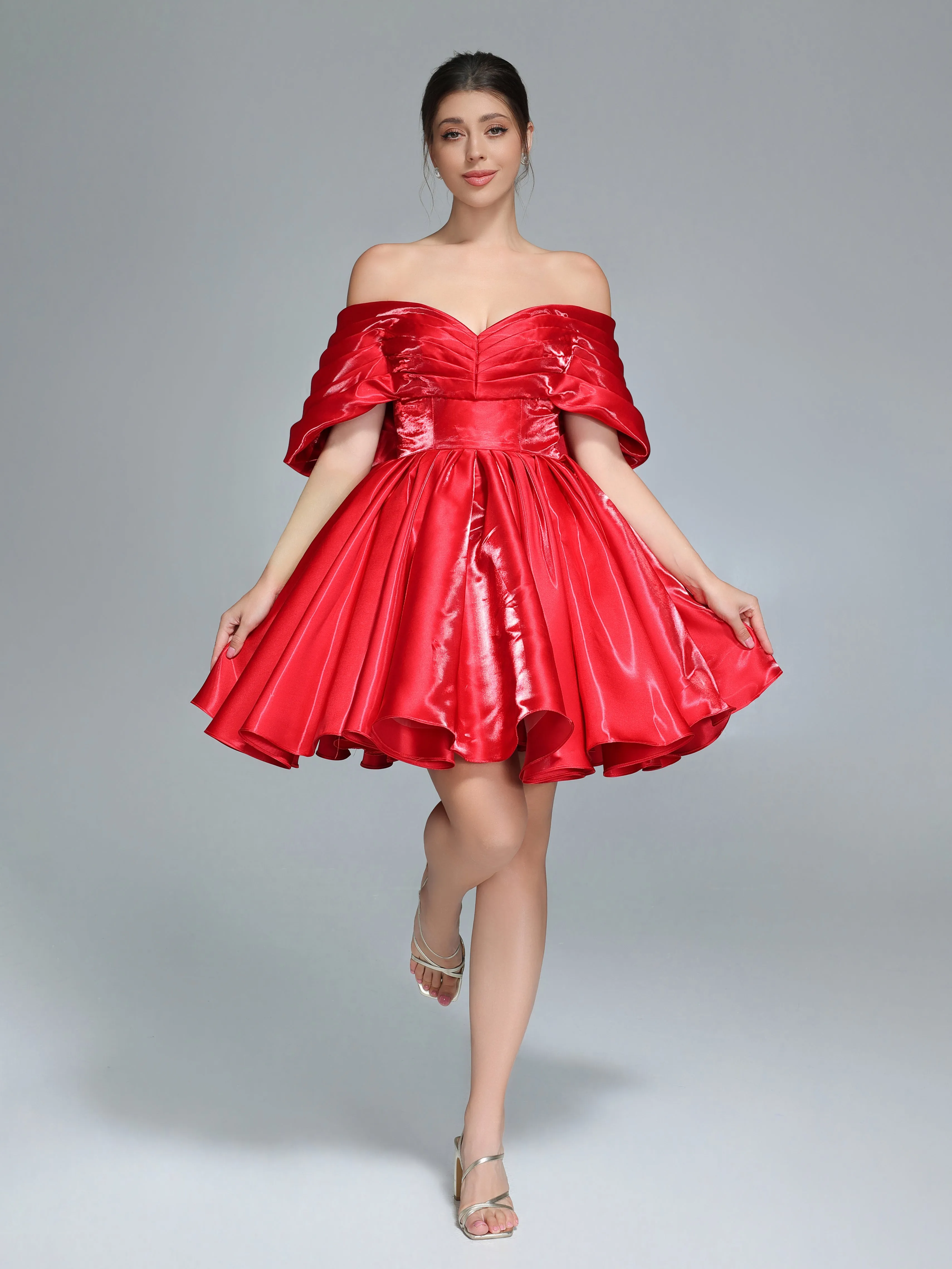 Off Shoulder Short Homecoming Dresses Red Christmas Holiday Party Dress Mini YW243104