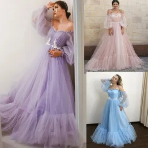 off the shoulder tulle prom dresses vestidos de graduacion lace applique simple elegant cheap prom gown robe de cocktail
