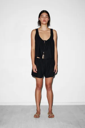Open Linen Short Set in Black