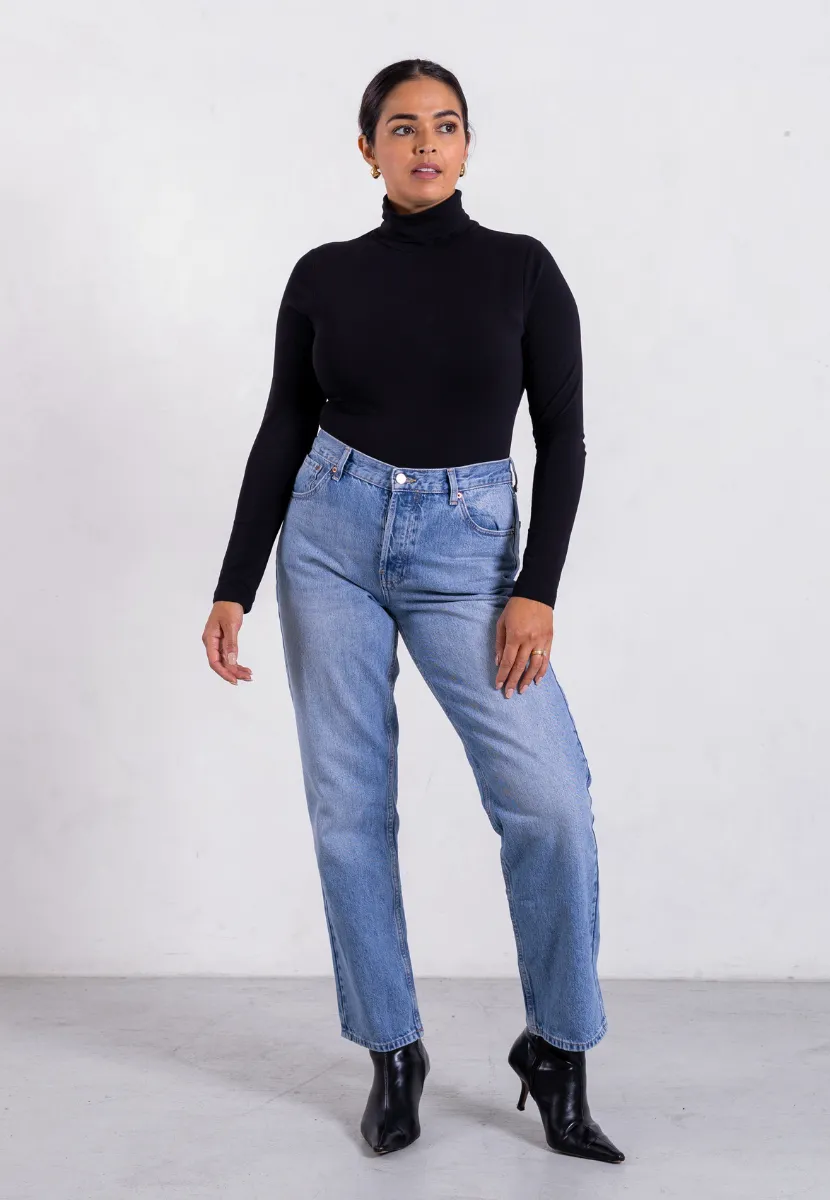 Organic Cotton Long Sleeve Roll-Neck Bodysuit, Black