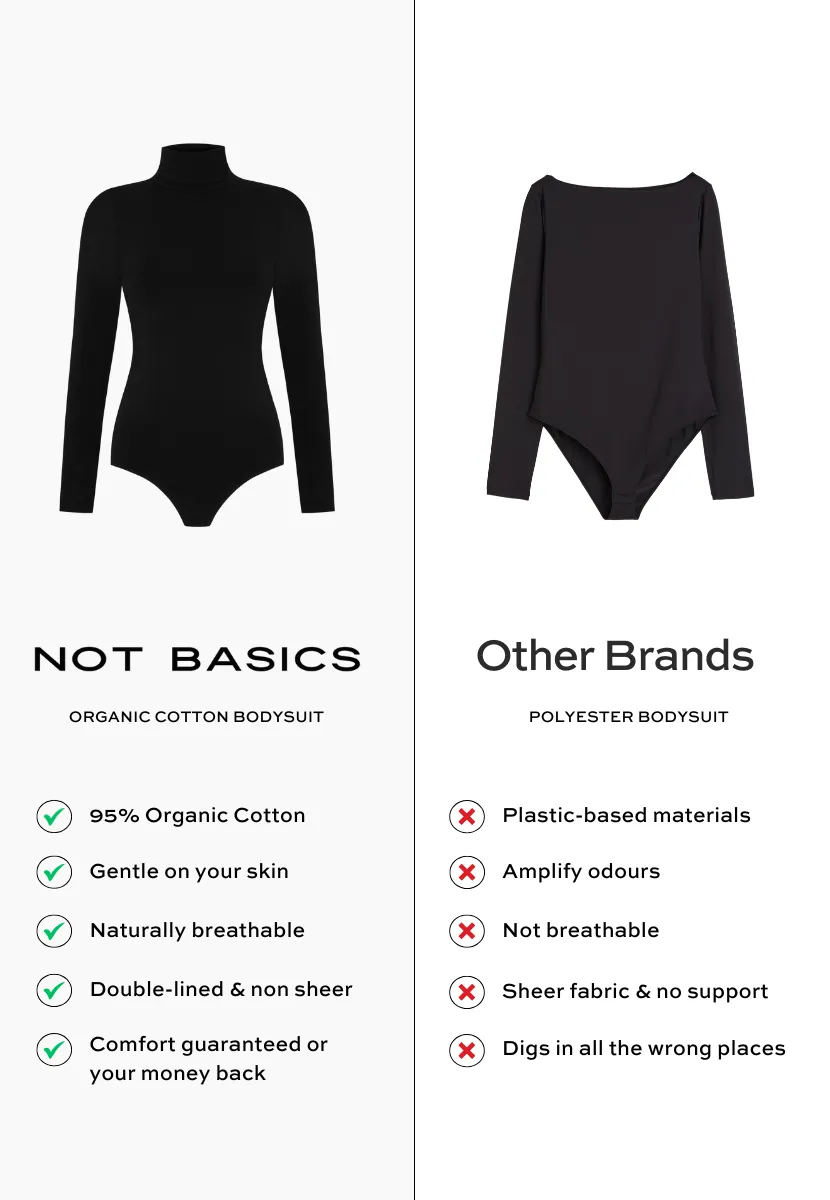 Organic Cotton Long Sleeve Roll-Neck Bodysuit, Black