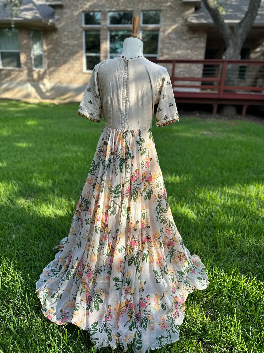 Party wear Indian dress Floral Indian dress Long gown Off white long gown - Indian Designer Dress Mehendi Dress Haldi Dress