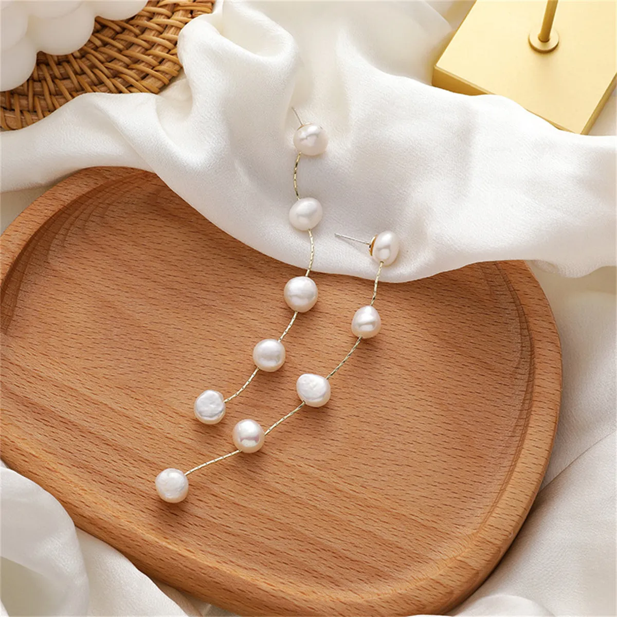 Pearl & 18K Gold-Plated Station Line Drop Earrings