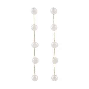 Pearl & 18K Gold-Plated Station Line Drop Earrings