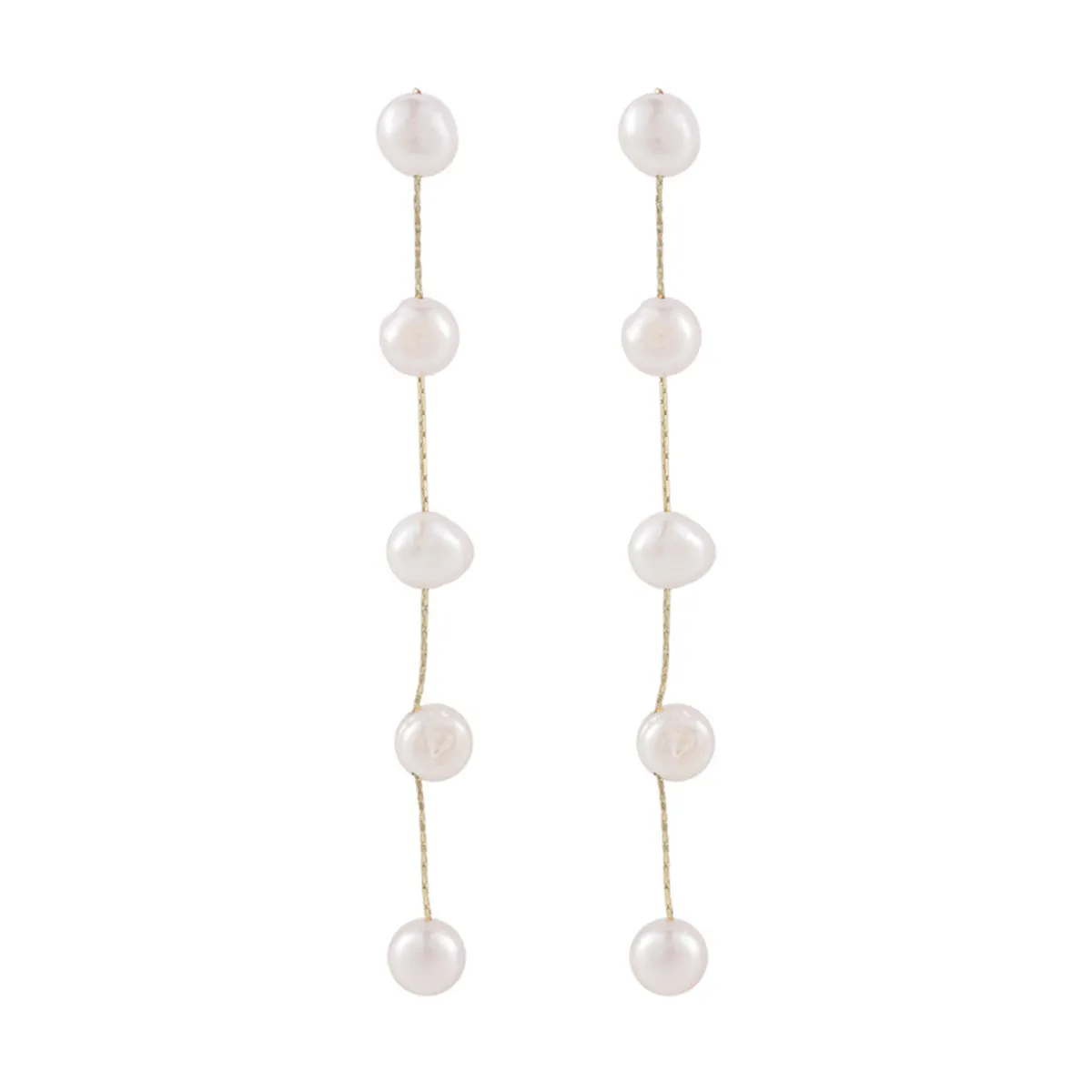 Pearl & 18K Gold-Plated Station Line Drop Earrings
