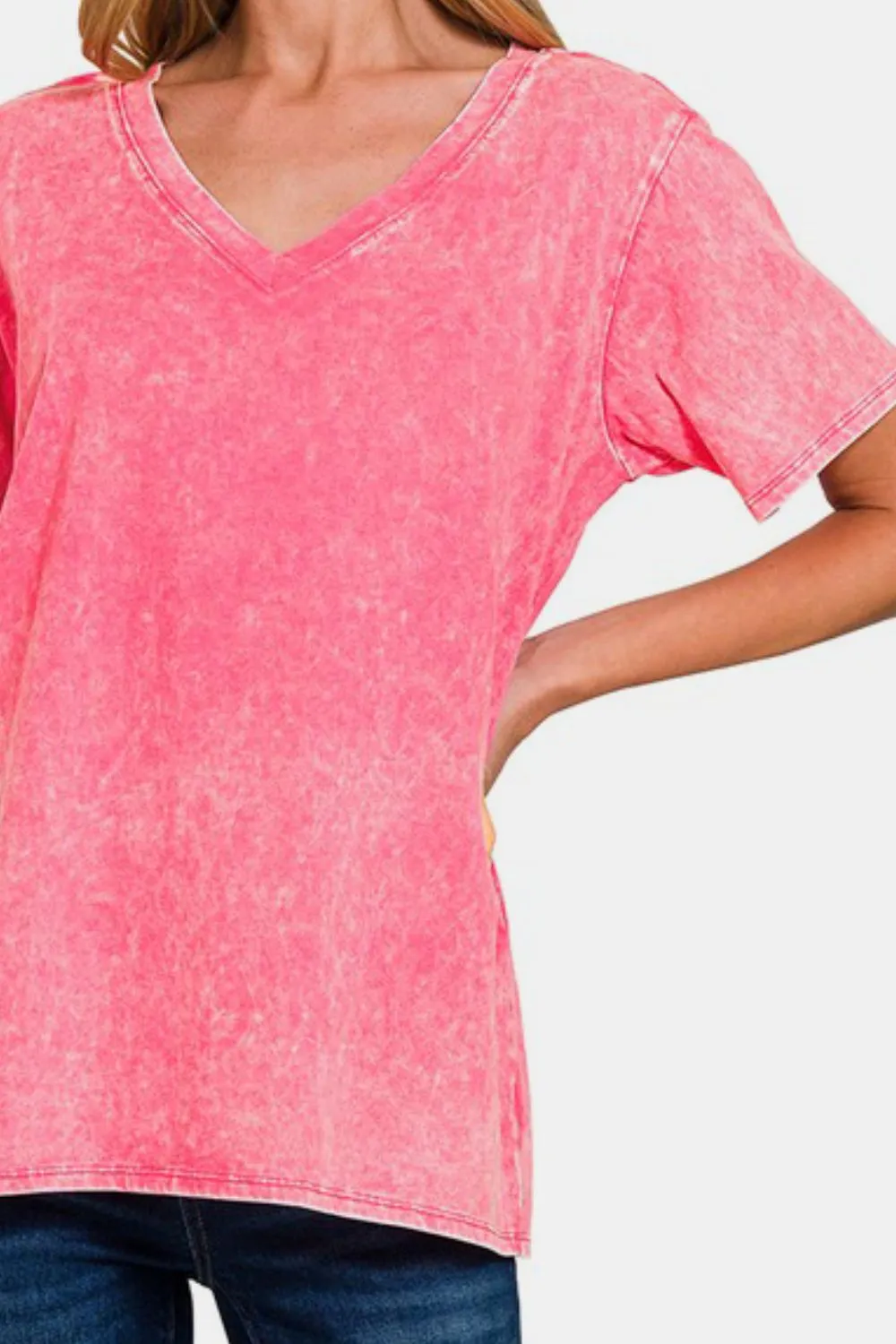 Pink Short Sleeve V-Neck T-Shirt