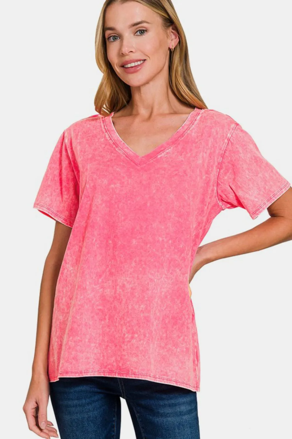 Pink Short Sleeve V-Neck T-Shirt