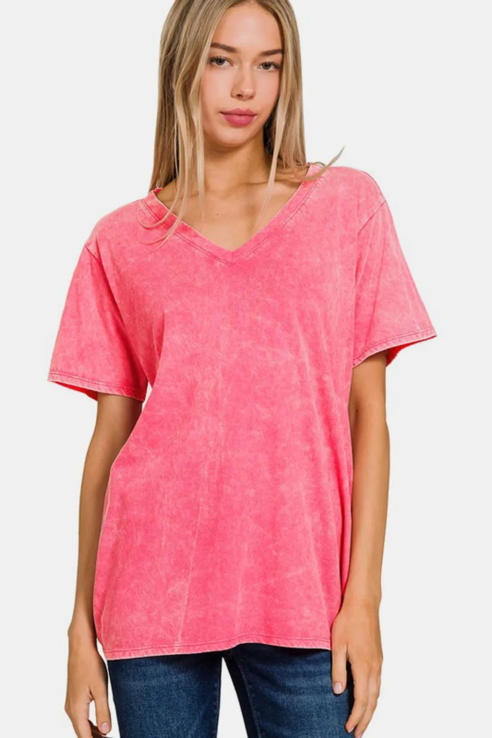 Pink Short Sleeve V-Neck T-Shirt