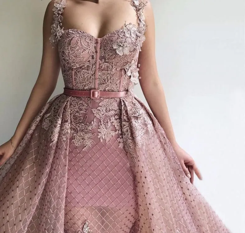 Pink Sleeveless Handmade Flowers Evening Dresses Dubai Mermaid Sexy Long Formal Dress