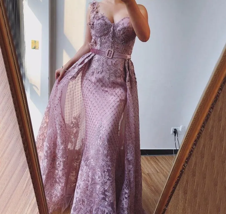 Pink Sleeveless Handmade Flowers Evening Dresses Dubai Mermaid Sexy Long Formal Dress
