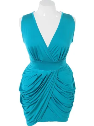 Plus Size V Neck Blue Bubble Dress