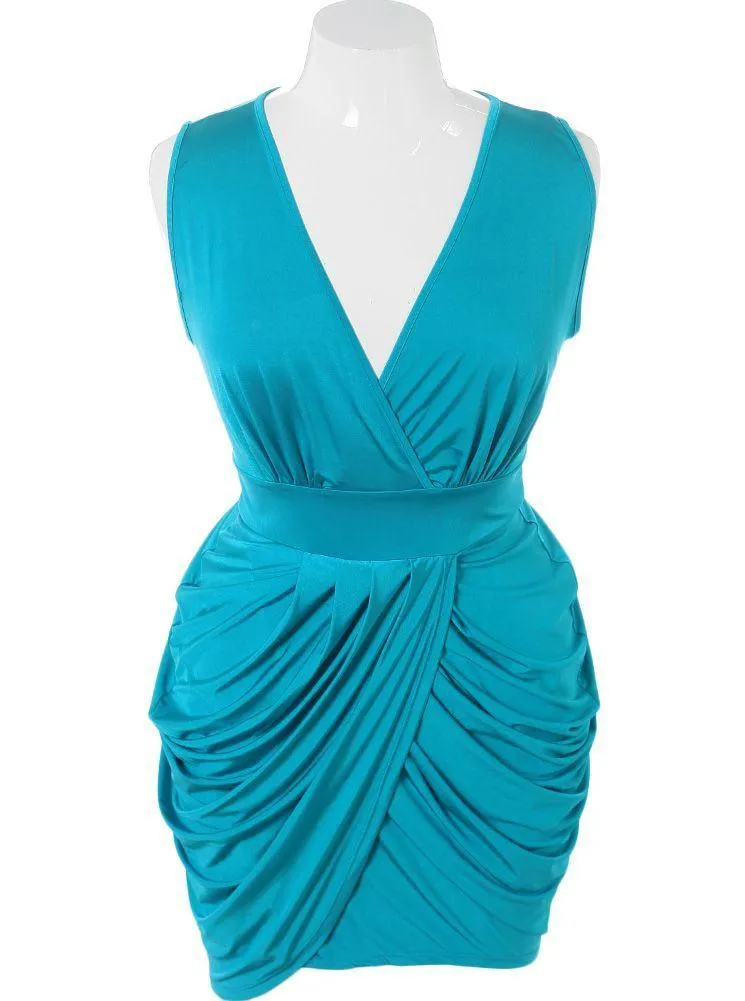 Plus Size V Neck Blue Bubble Dress