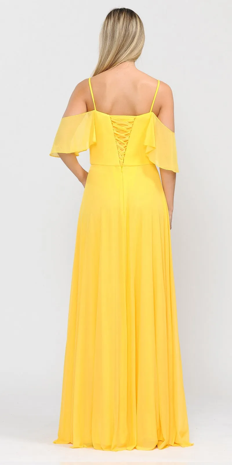 Poly USA 8552 A-Line Cold-Shoulder Long Formal Dress