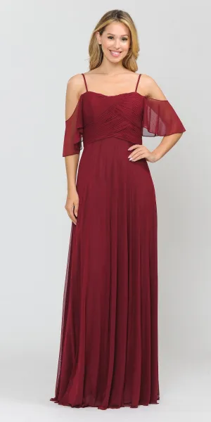 Poly USA 8552 A-Line Cold-Shoulder Long Formal Dress