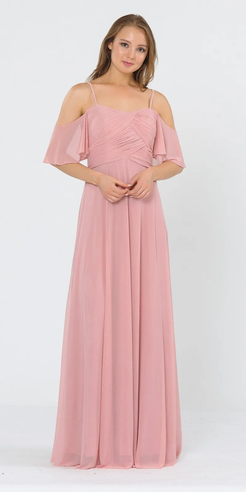 Poly USA 8552 A-Line Cold-Shoulder Long Formal Dress
