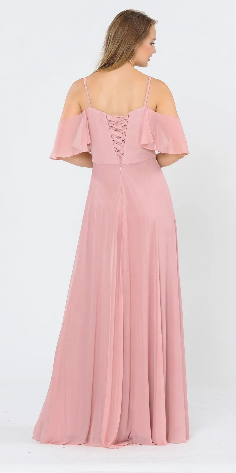 Poly USA 8552 A-Line Cold-Shoulder Long Formal Dress