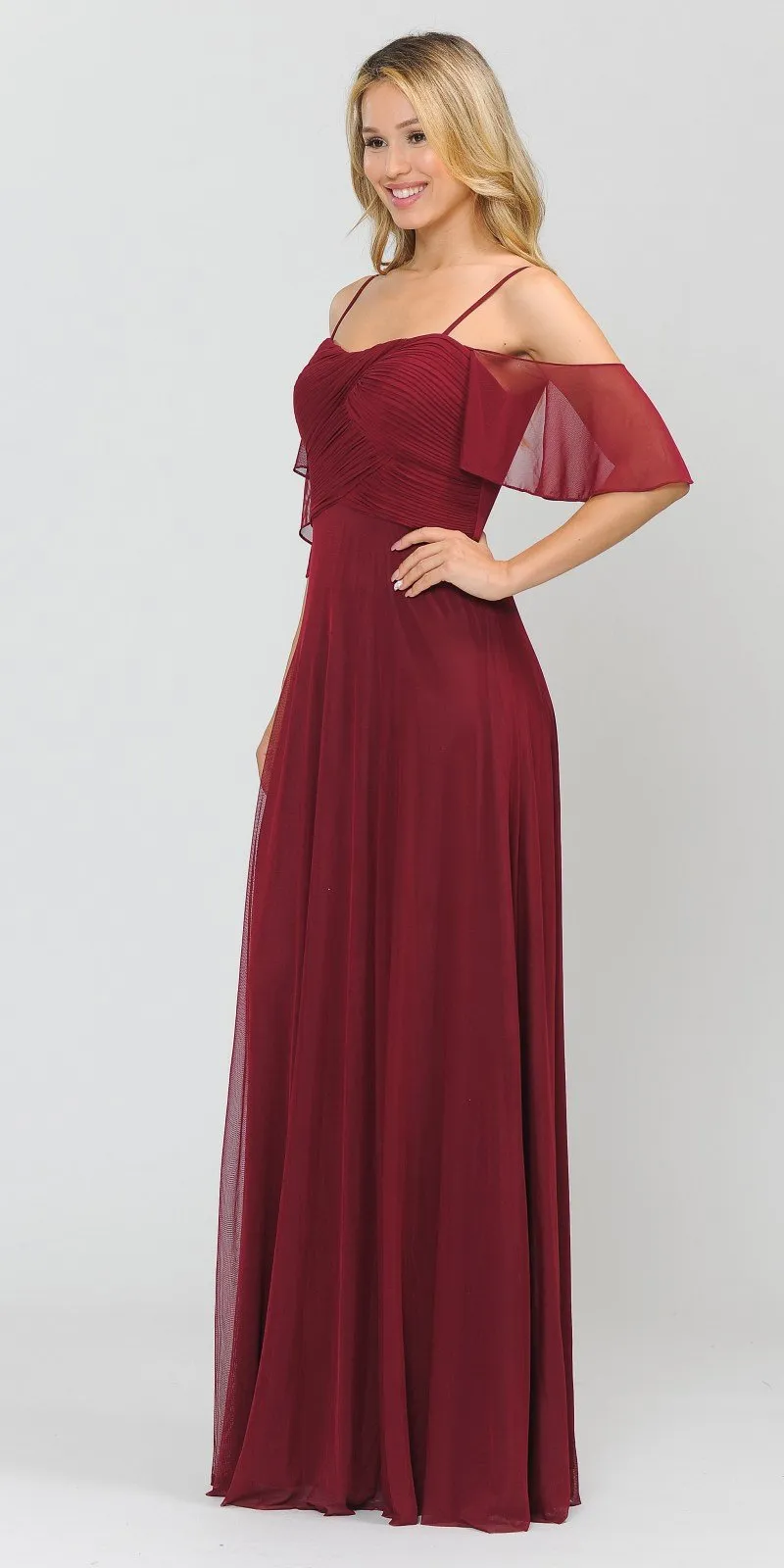 Poly USA 8552 A-Line Cold-Shoulder Long Formal Dress