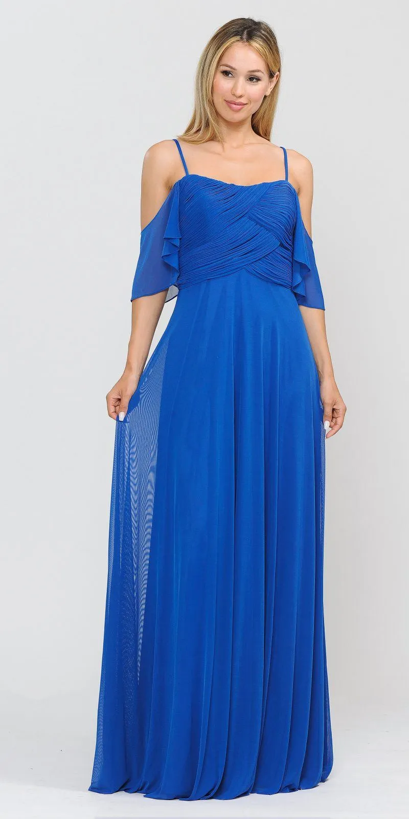 Poly USA 8552 A-Line Cold-Shoulder Long Formal Dress