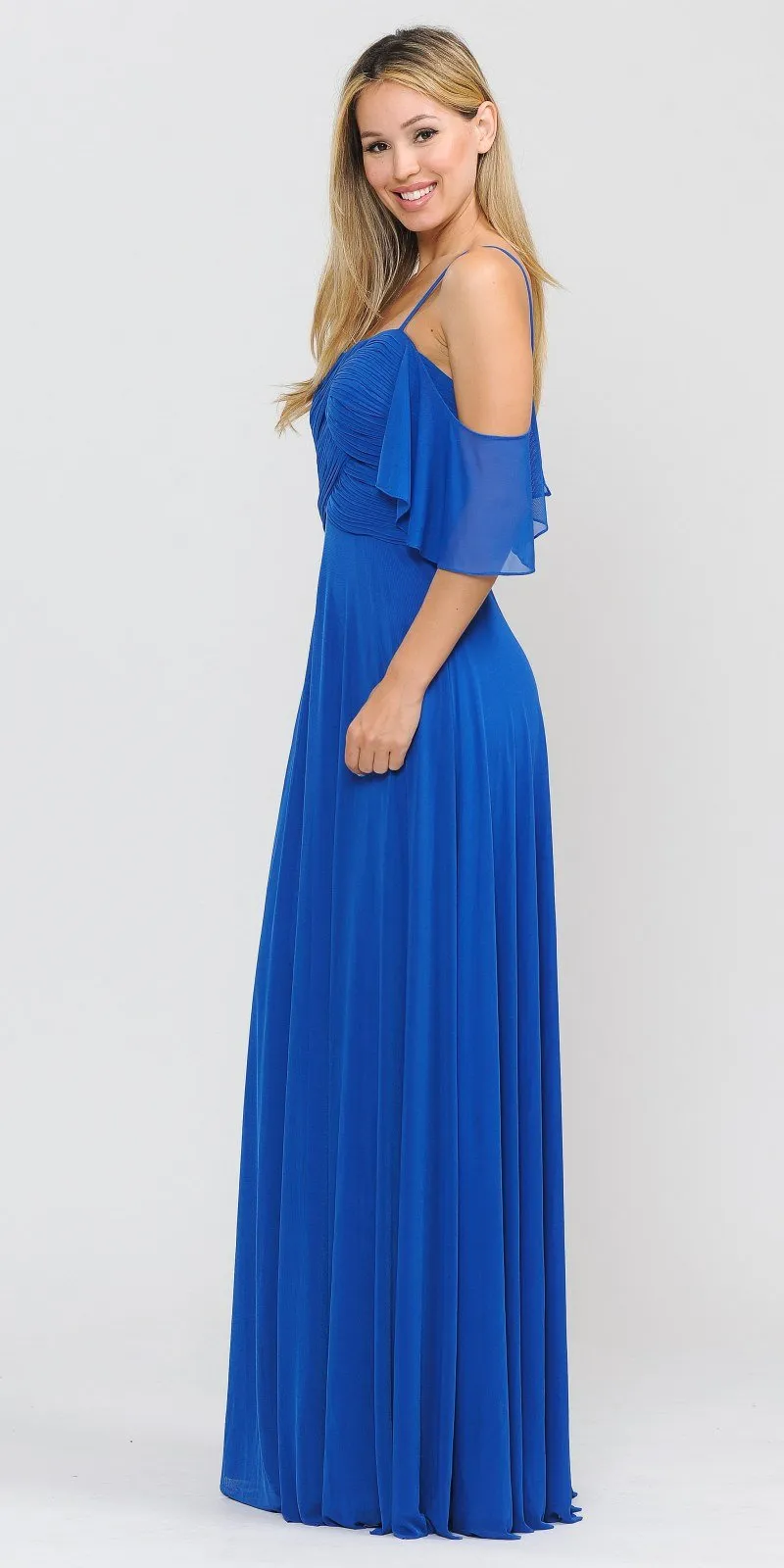 Poly USA 8552 A-Line Cold-Shoulder Long Formal Dress