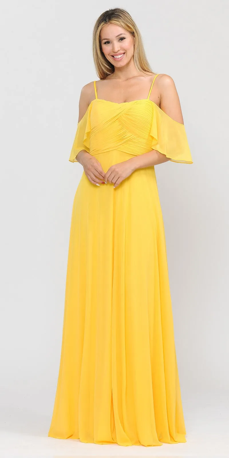 Poly USA 8552 A-Line Cold-Shoulder Long Formal Dress