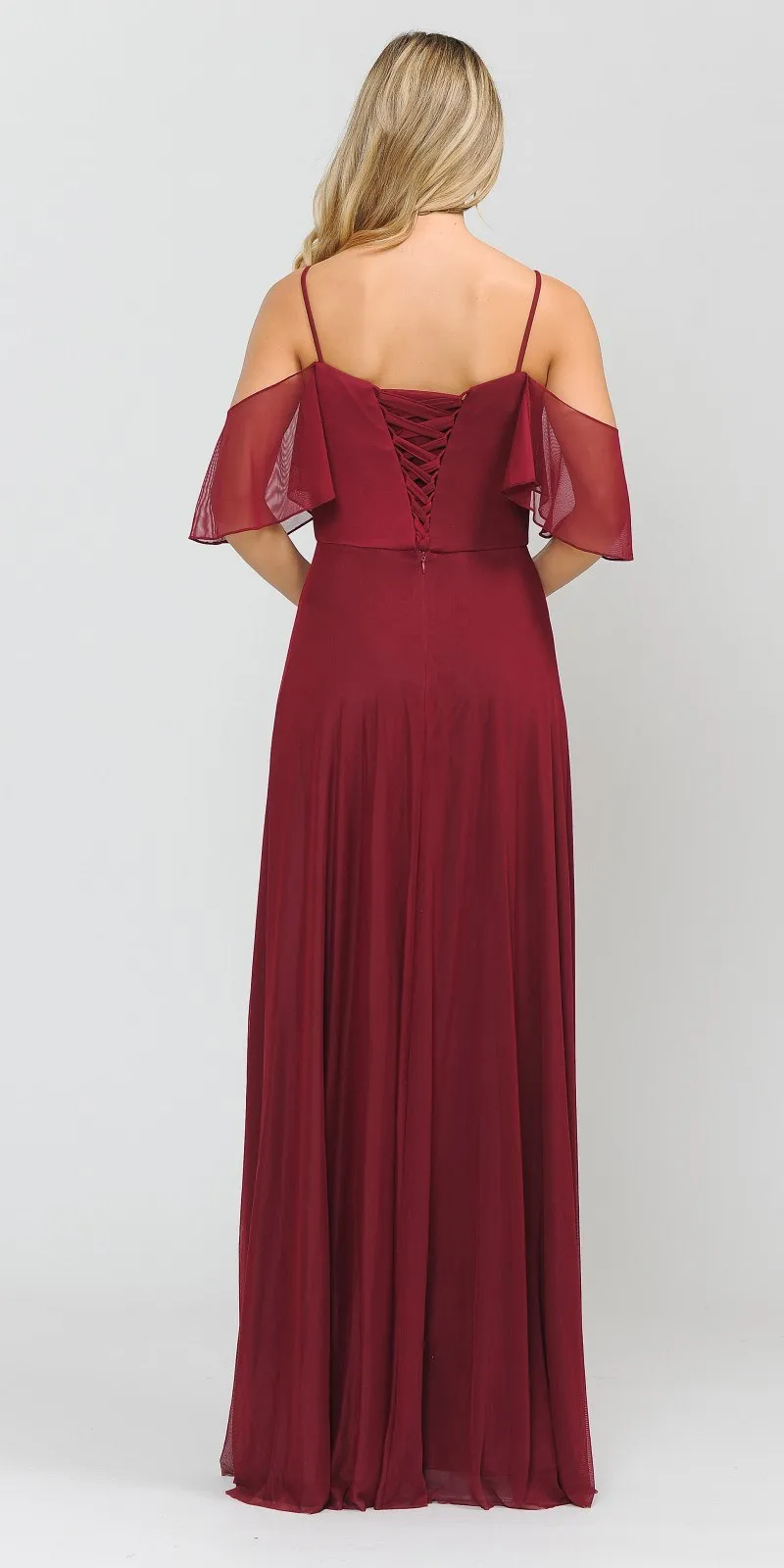 Poly USA 8552 A-Line Cold-Shoulder Long Formal Dress