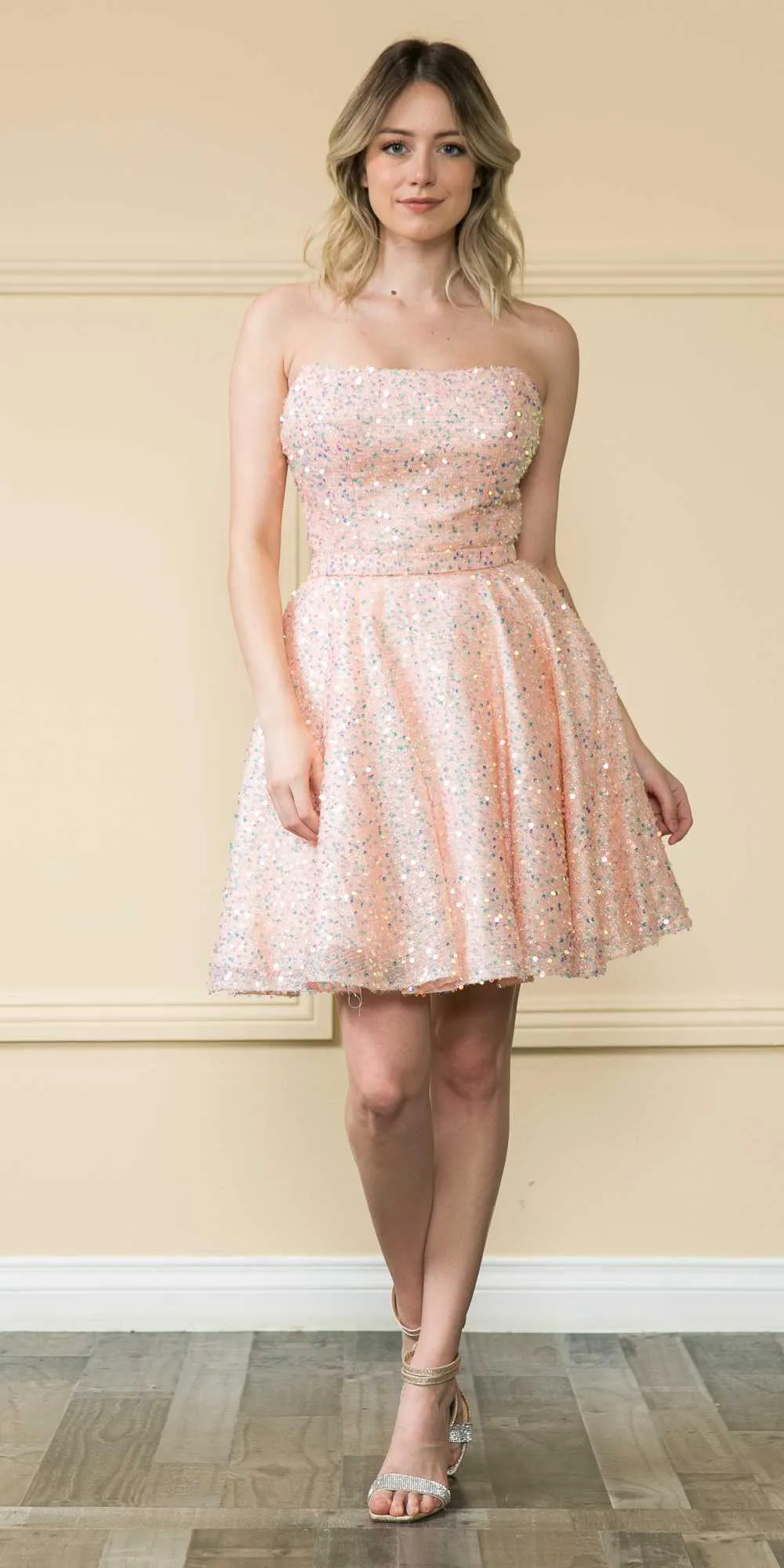Poly USA 8930 Short A-line Sequins Strapless Dress