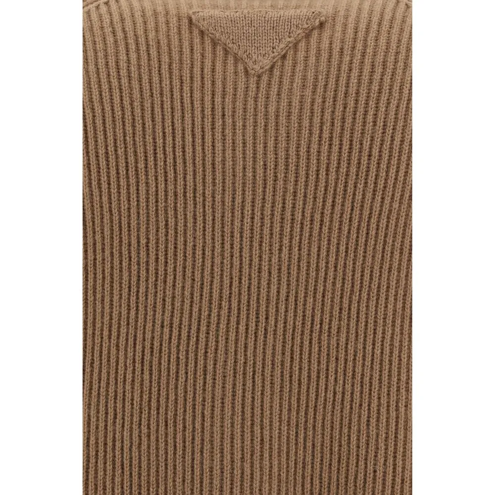 PRADA Men Brown Cardigan Cashmere Solid Knitted Buttons Thermal Sweater Sz IT 48
