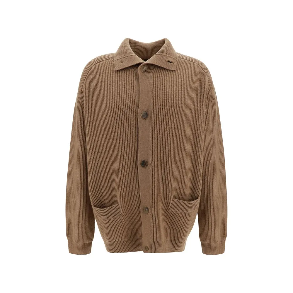 PRADA Men Brown Cardigan Cashmere Solid Knitted Buttons Thermal Sweater Sz IT 48