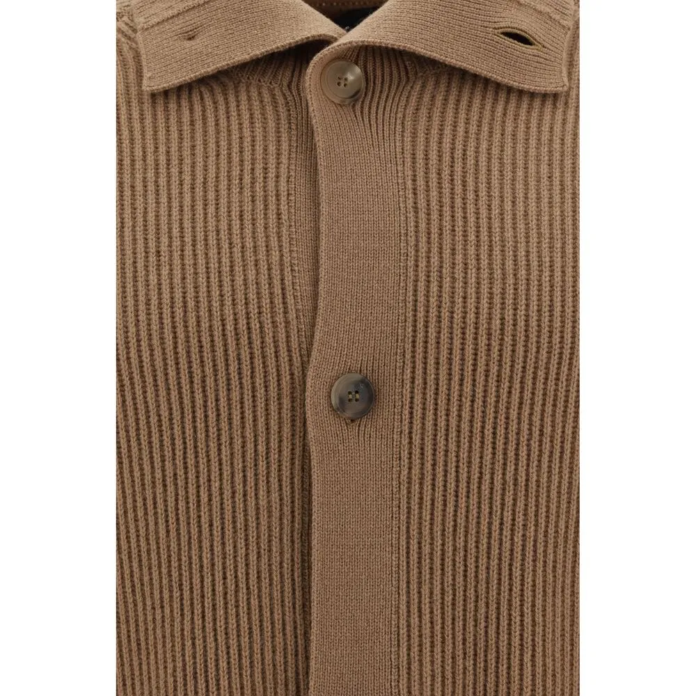 PRADA Men Brown Cardigan Cashmere Solid Knitted Buttons Thermal Sweater Sz IT 48