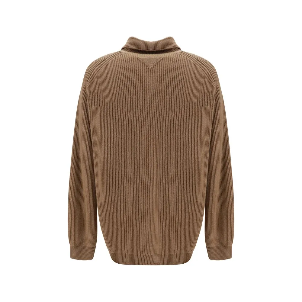 PRADA Men Brown Cardigan Cashmere Solid Knitted Buttons Thermal Sweater Sz IT 48